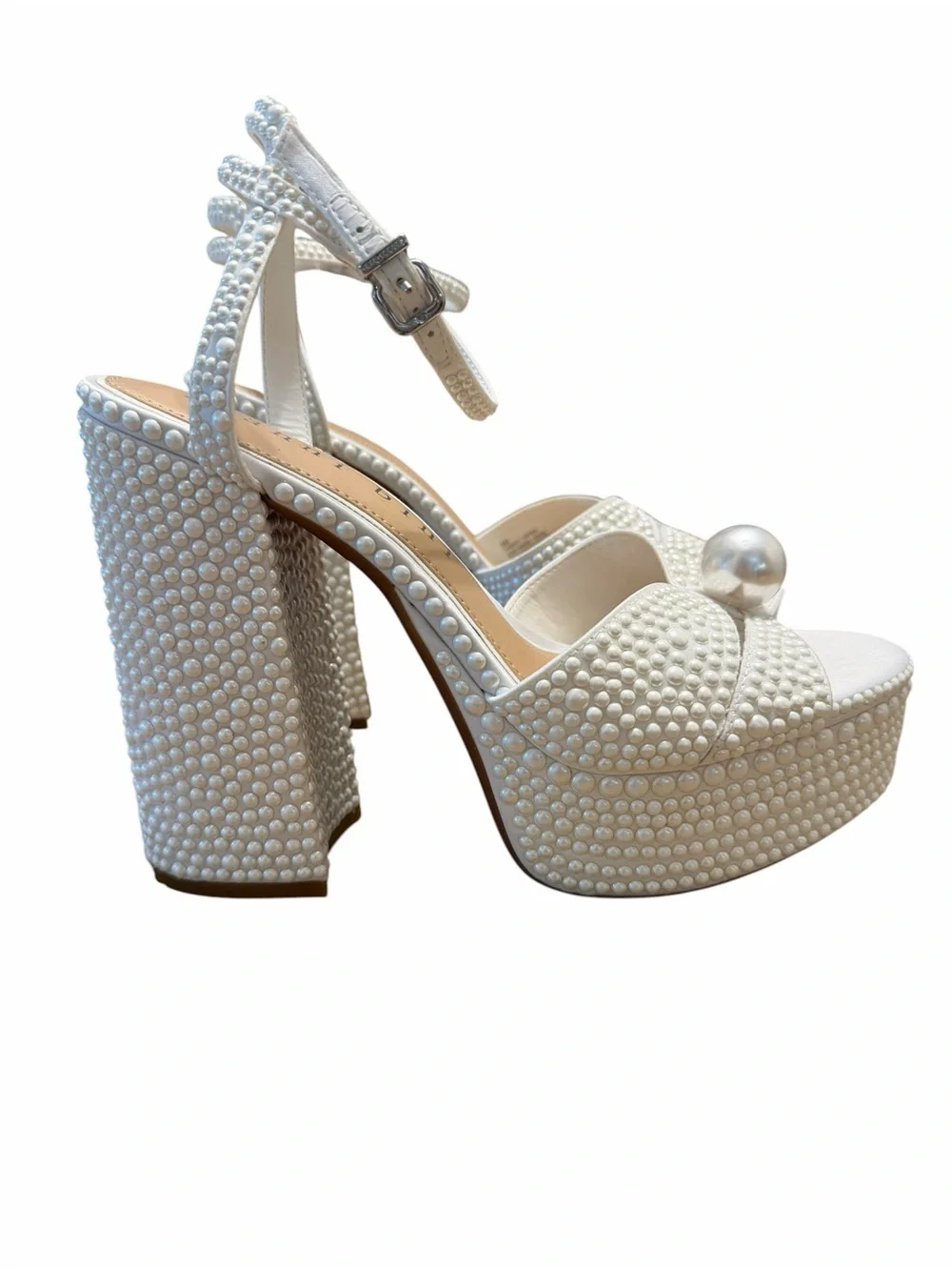 Gianni Bini White Pearl Platform Block Heel Bridal Sandals NWOB Size 8